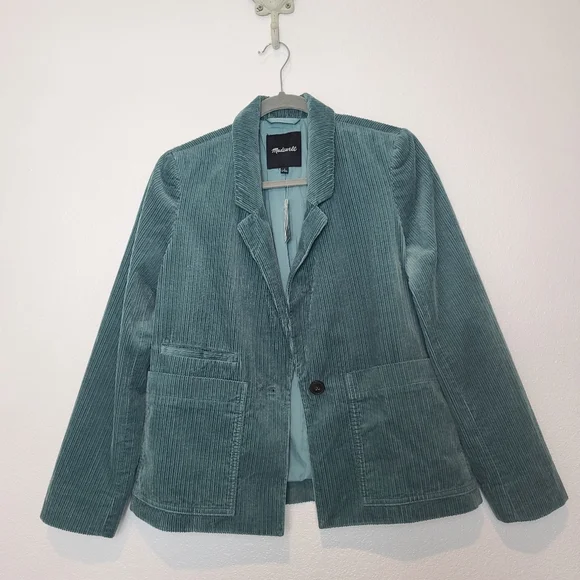 NWT Madewell Corduroy Dorsey Crop Blazer Faded Shale Green Size Small